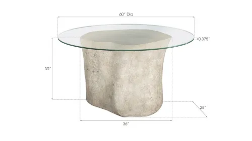 log dining table, 60" glass top, roman stone