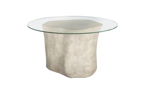 log dining table, 60" glass top, roman stone