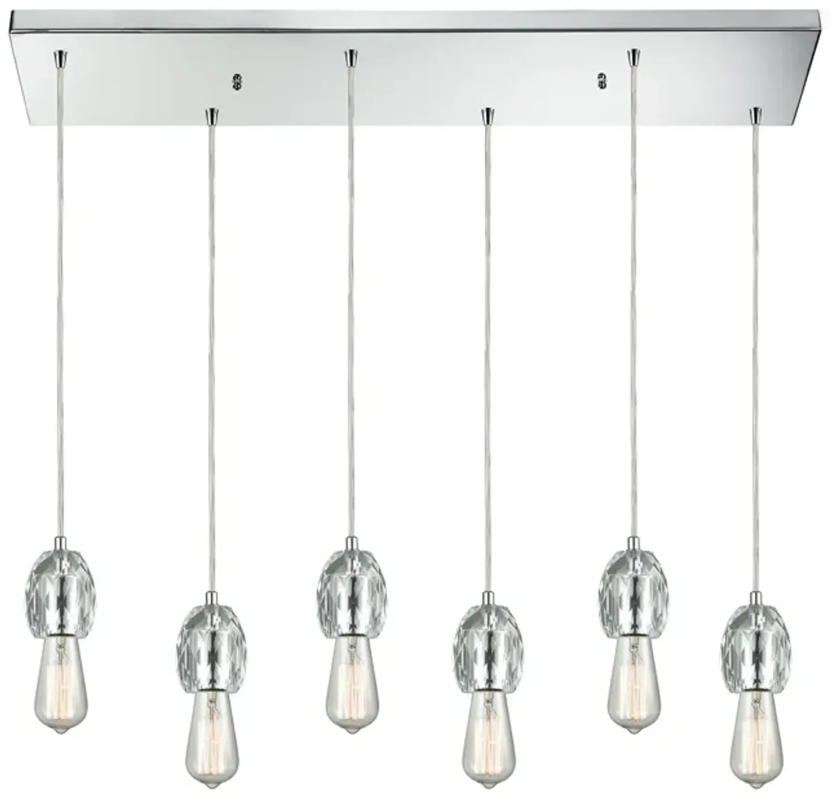 Socketholder 6-Light Rectangular Pendant Fixture in Polished Chrome