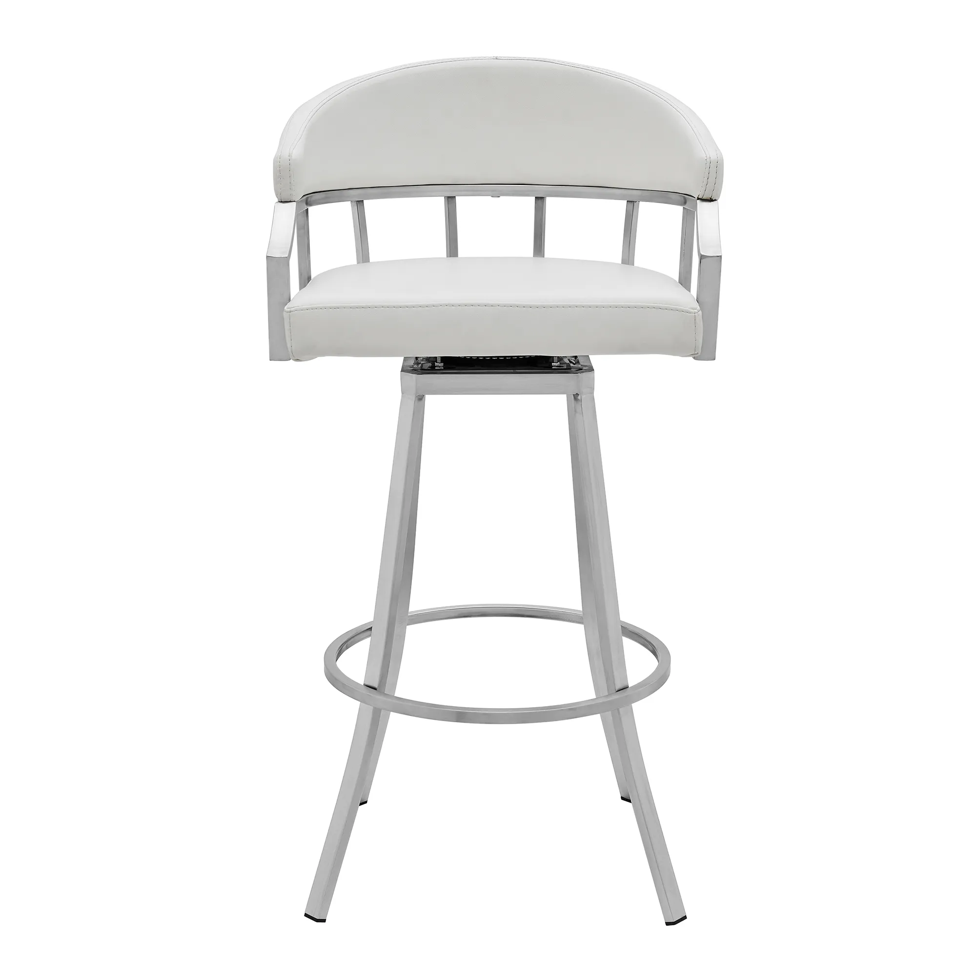 Palmdale Swivel Modern Faux Leather Bar and Counter Stool in Brushed Stainless Steel Finish