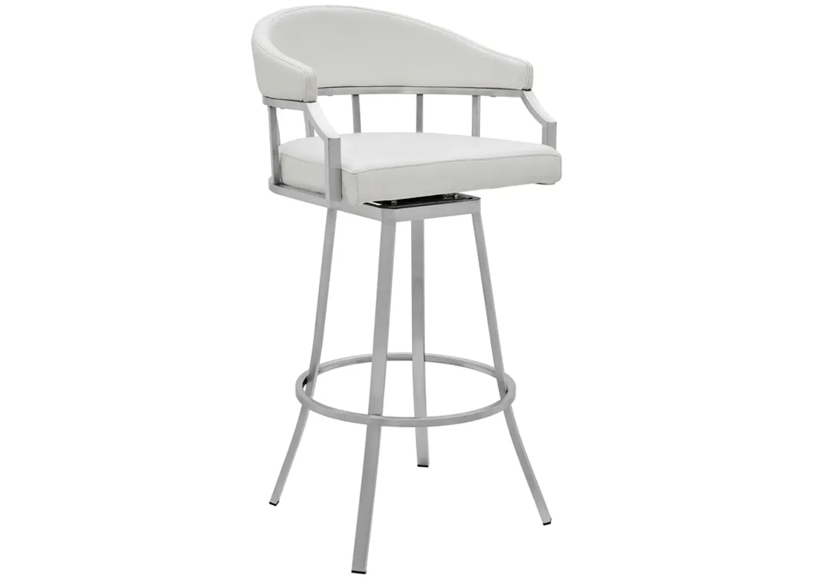 Palmdale Swivel Modern Faux Leather Bar and Counter Stool in Brushed Stainless Steel Finish