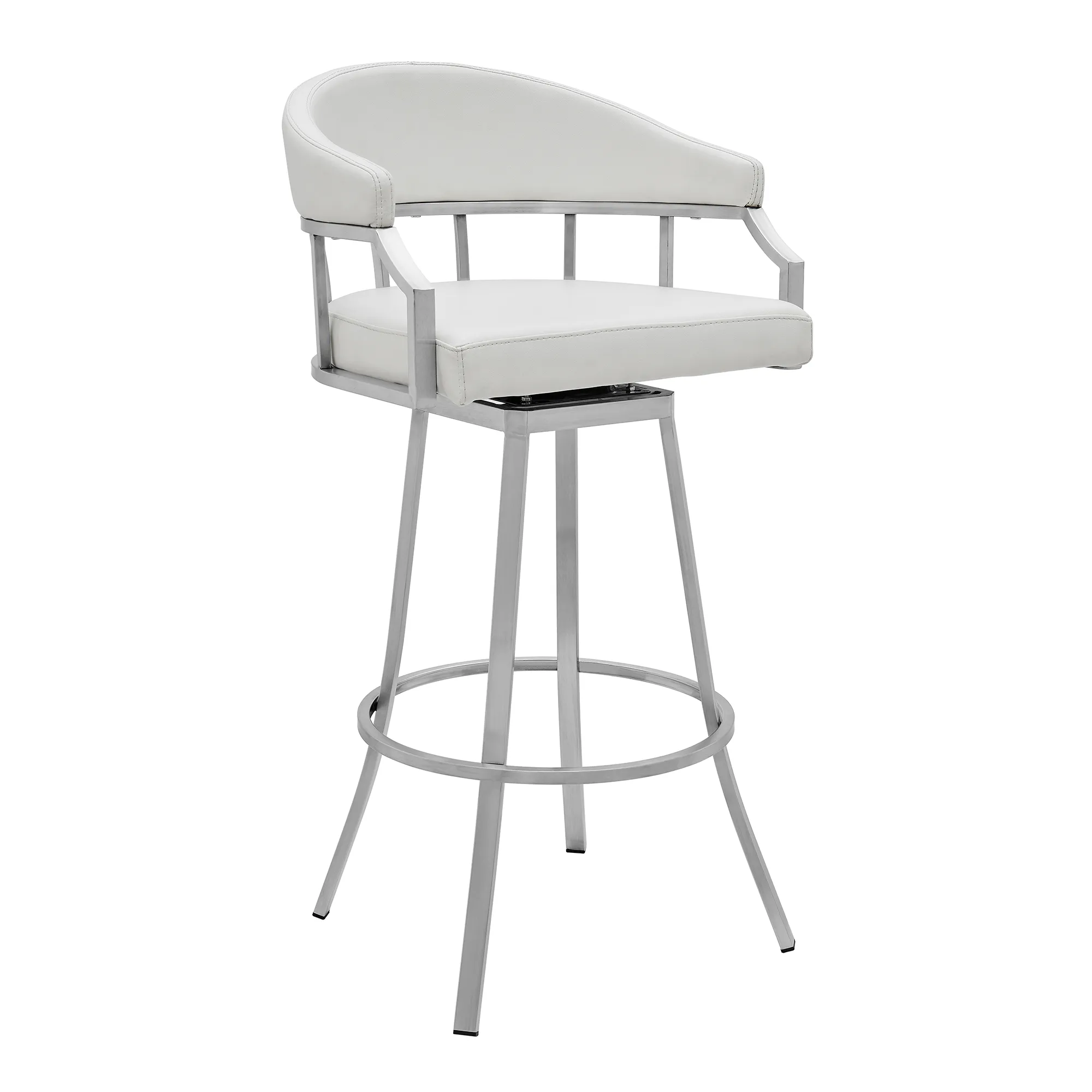 Palmdale Swivel Modern Faux Leather Bar and Counter Stool in Brushed Stainless Steel Finish