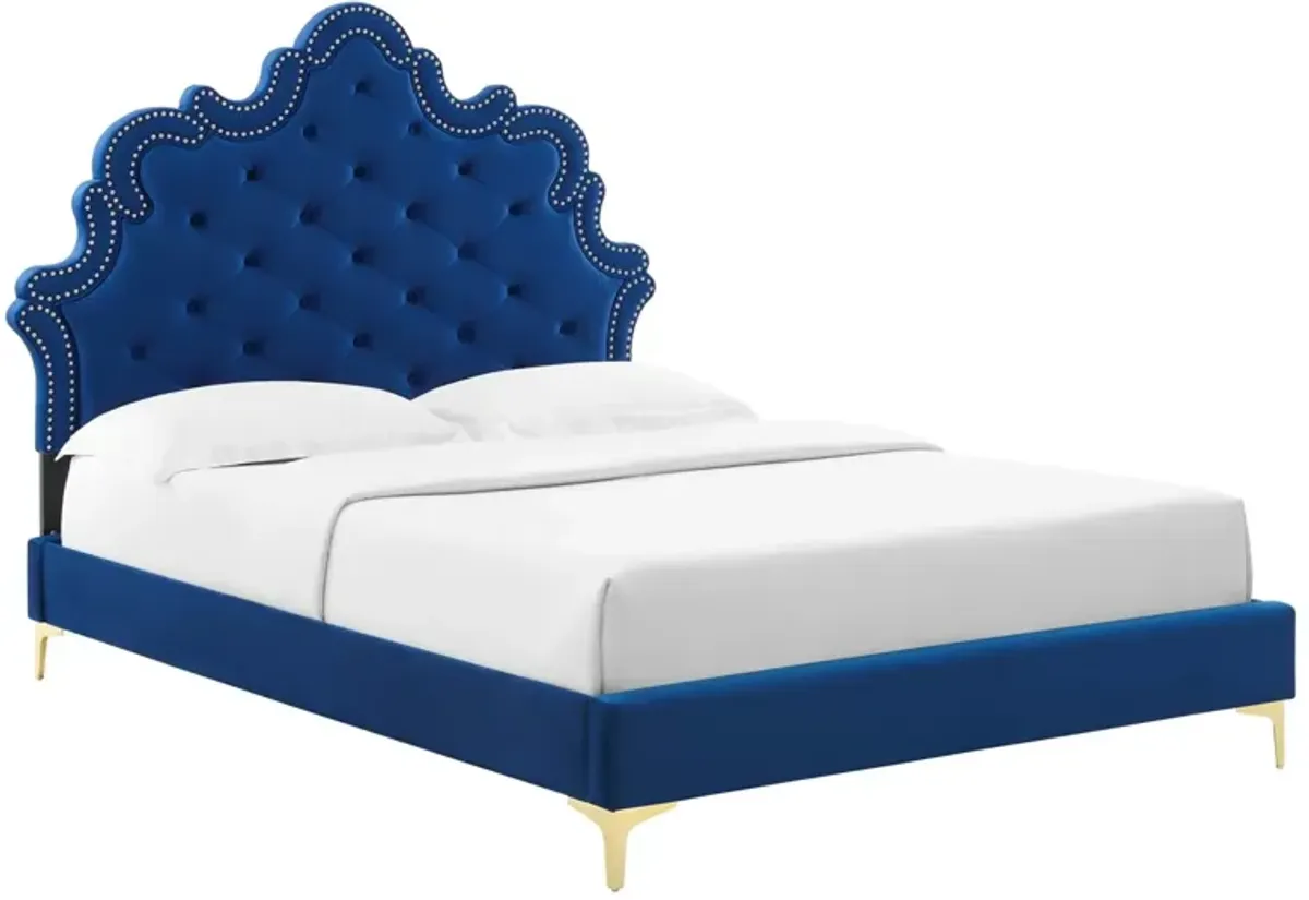 Sasha Button-Tufted Performance Velvet King Bed