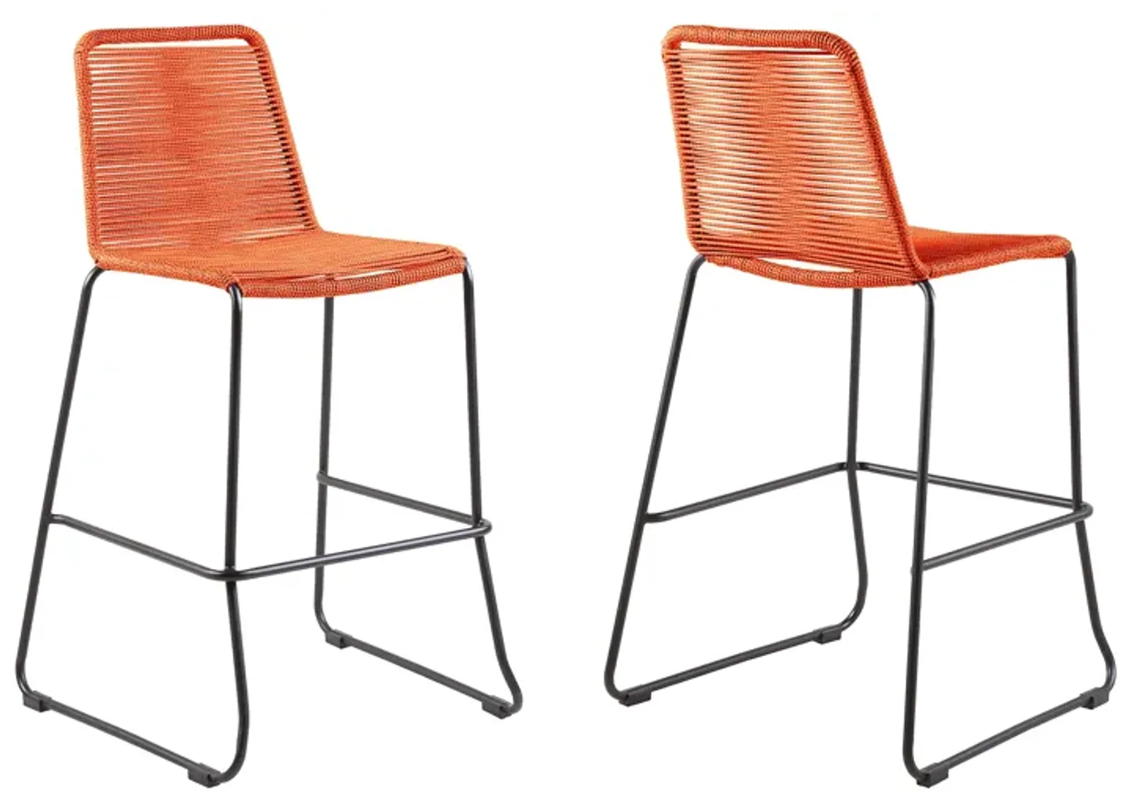 Shasta 26" Outdoor Metal and Tangerine Rope Stackable Counter Stool - Set of 2