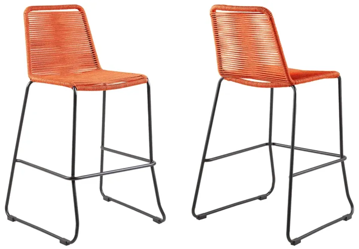 Shasta 26" Outdoor Metal and Tangerine Rope Stackable Counter Stool - Set of 2