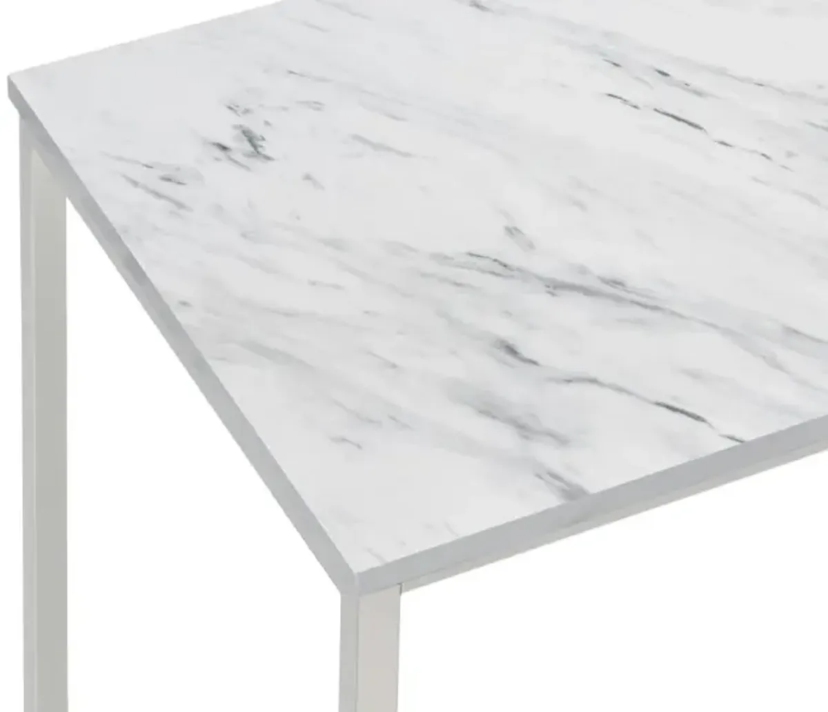 Leona Faux Marble Square End Table White and Satin Nickel