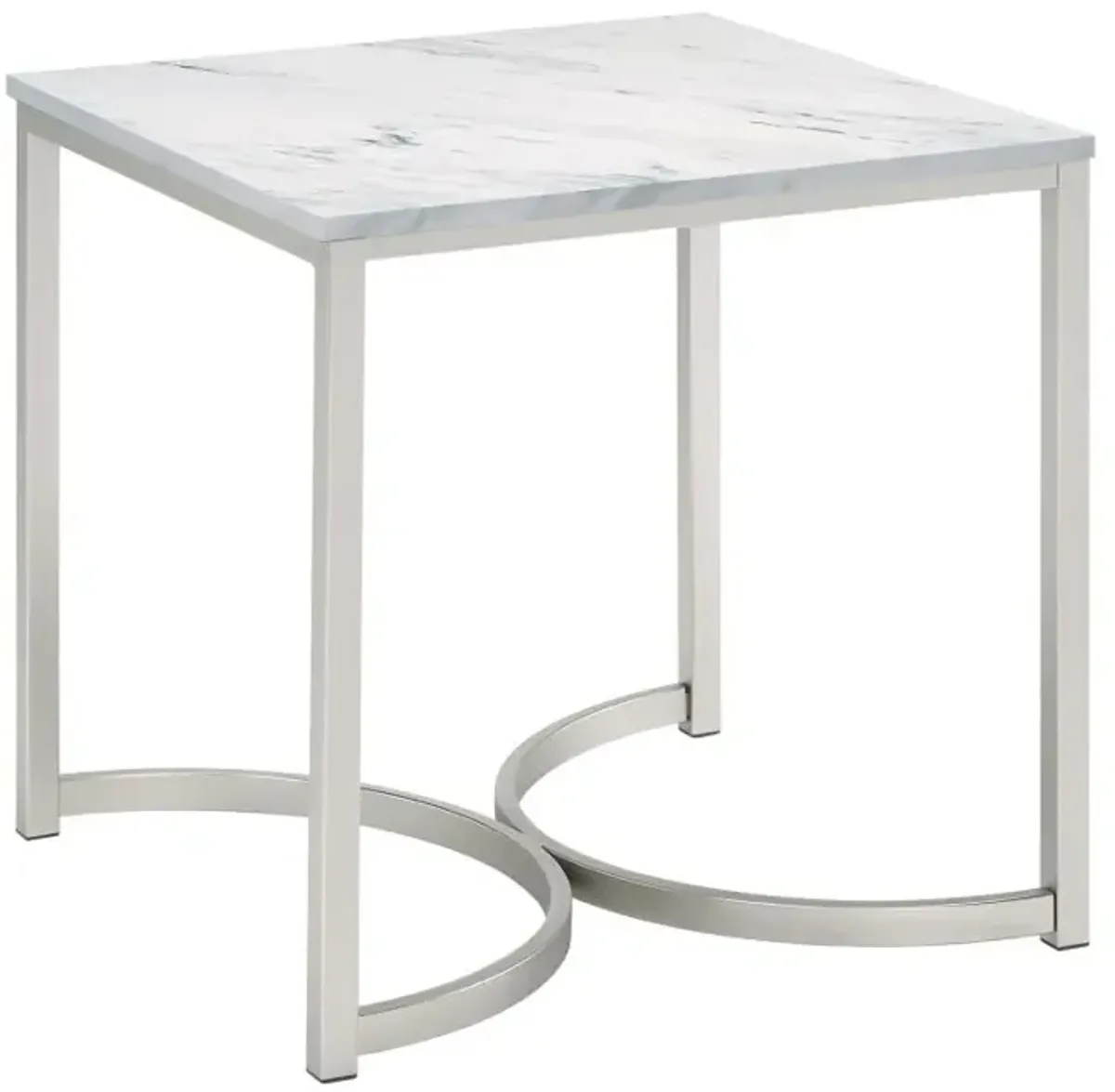 Leona Faux Marble Square End Table White and Satin Nickel