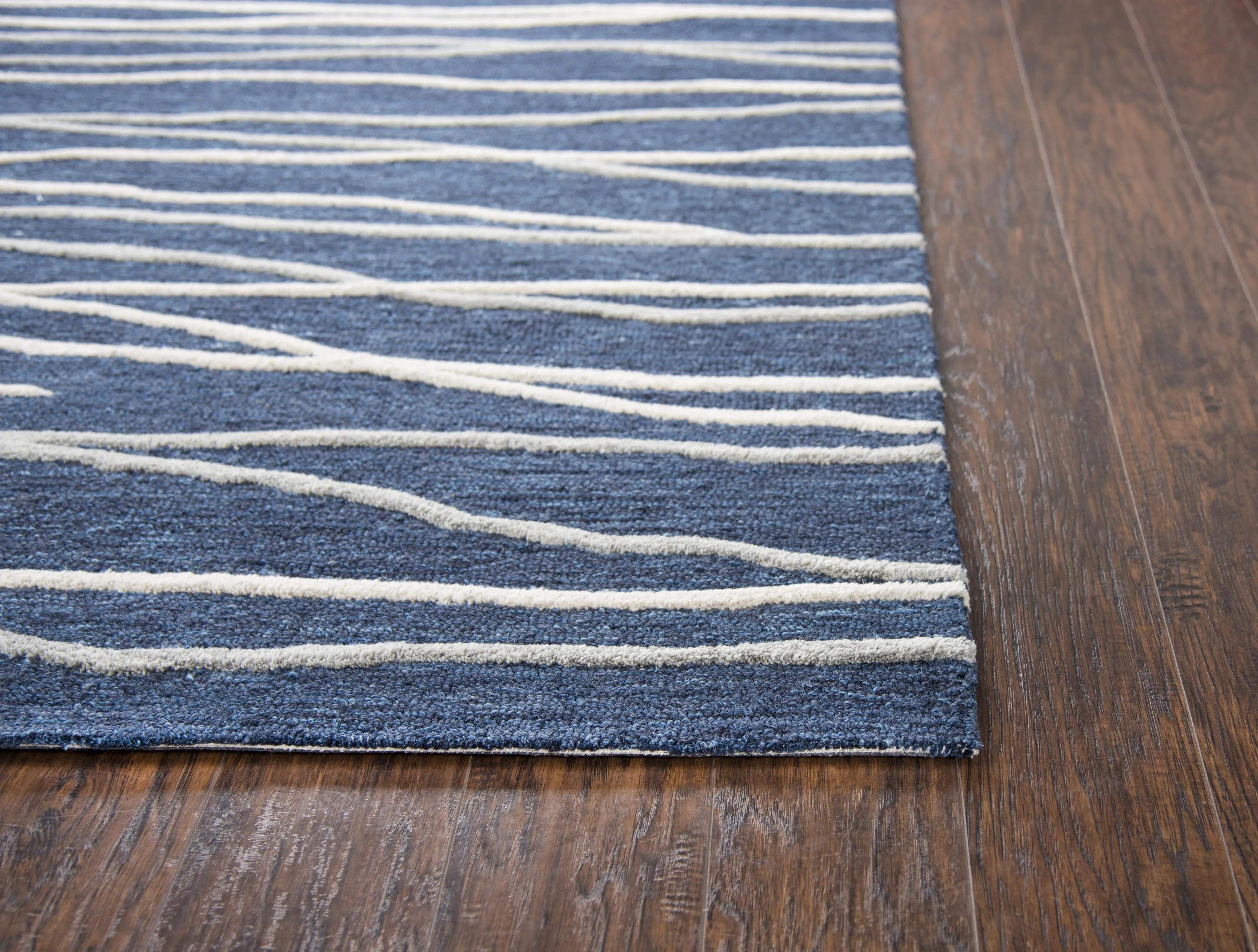 Idyllic Navy/Gray Lines Wool 2'6" x 8' Runner Rug