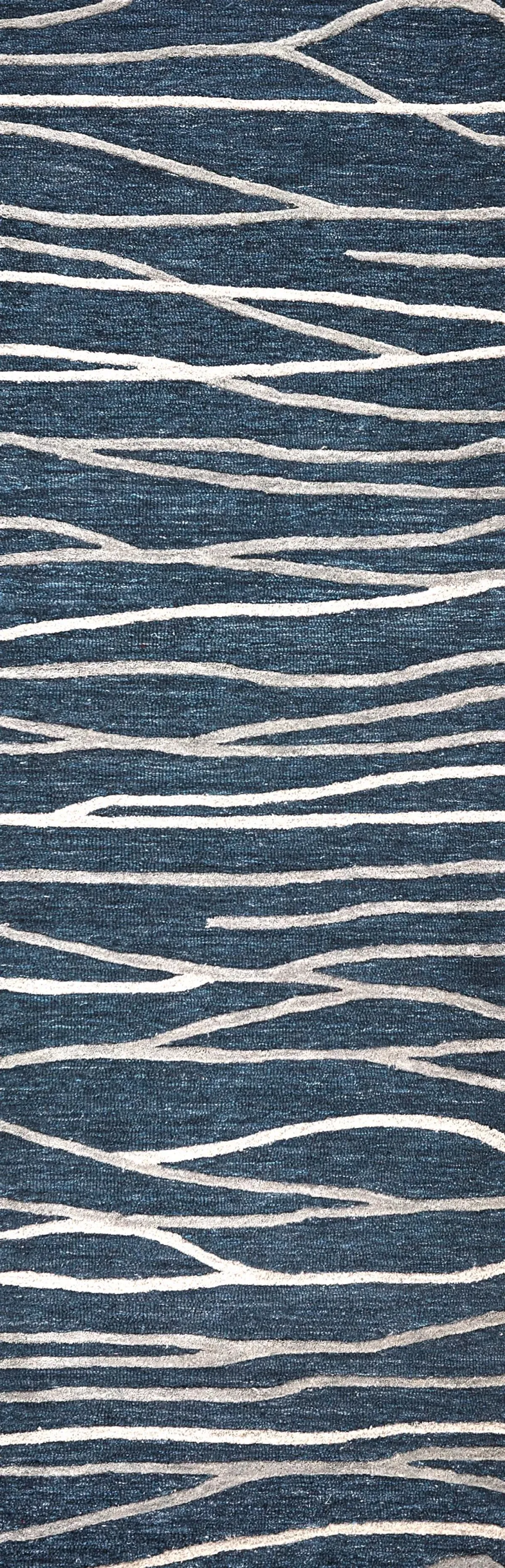 Idyllic Navy/Gray Lines Wool 2'6" x 8' Runner Rug