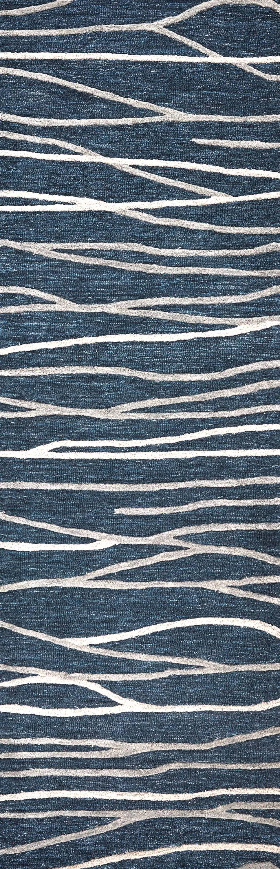 Idyllic Navy/Gray Lines Wool 2'6" x 8' Runner Rug