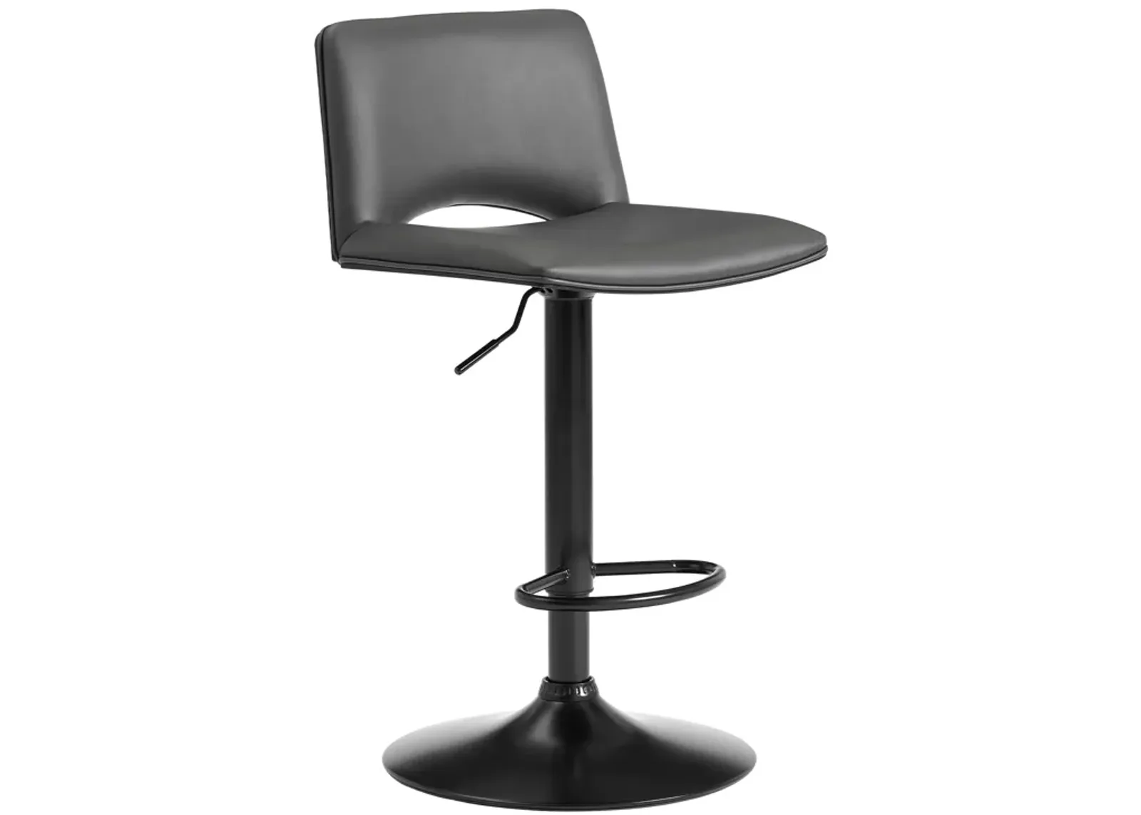 Thierry Adjustable Swivel Gray Faux Leather and Black Metal Bar Stool