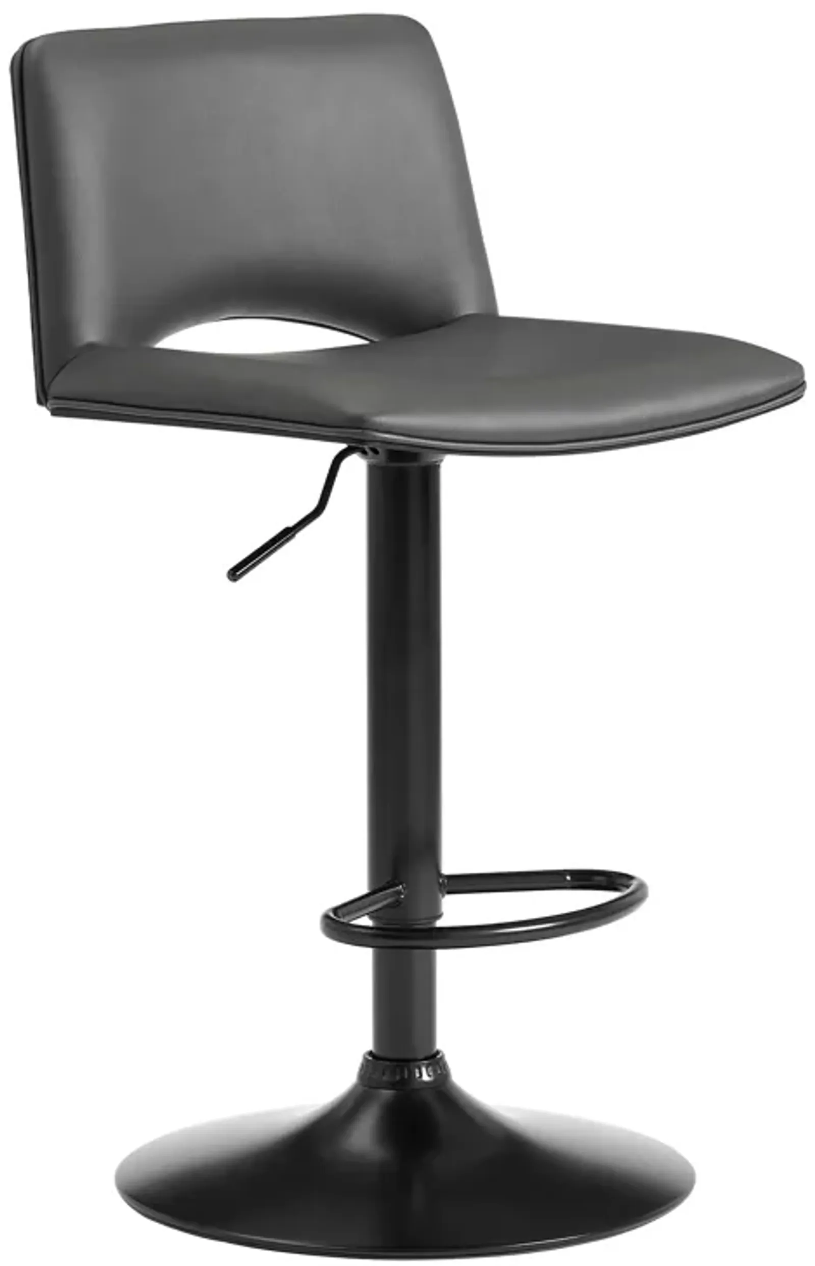 Thierry Adjustable Swivel Gray Faux Leather and Black Metal Bar Stool