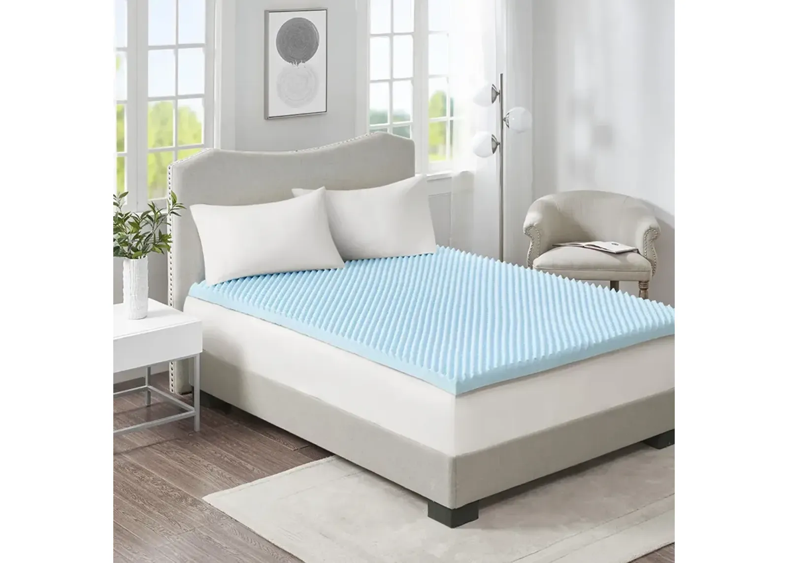 Sleep Philosophy 3" Gel Memory Foam Blue All Season Reversible Hypoallergenic Cooling Mattress Topper