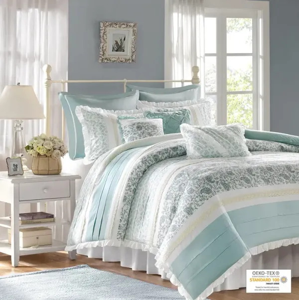 Madison Park Dawn Aqua 9 Piece Cotton Percale Duvet Cover Set