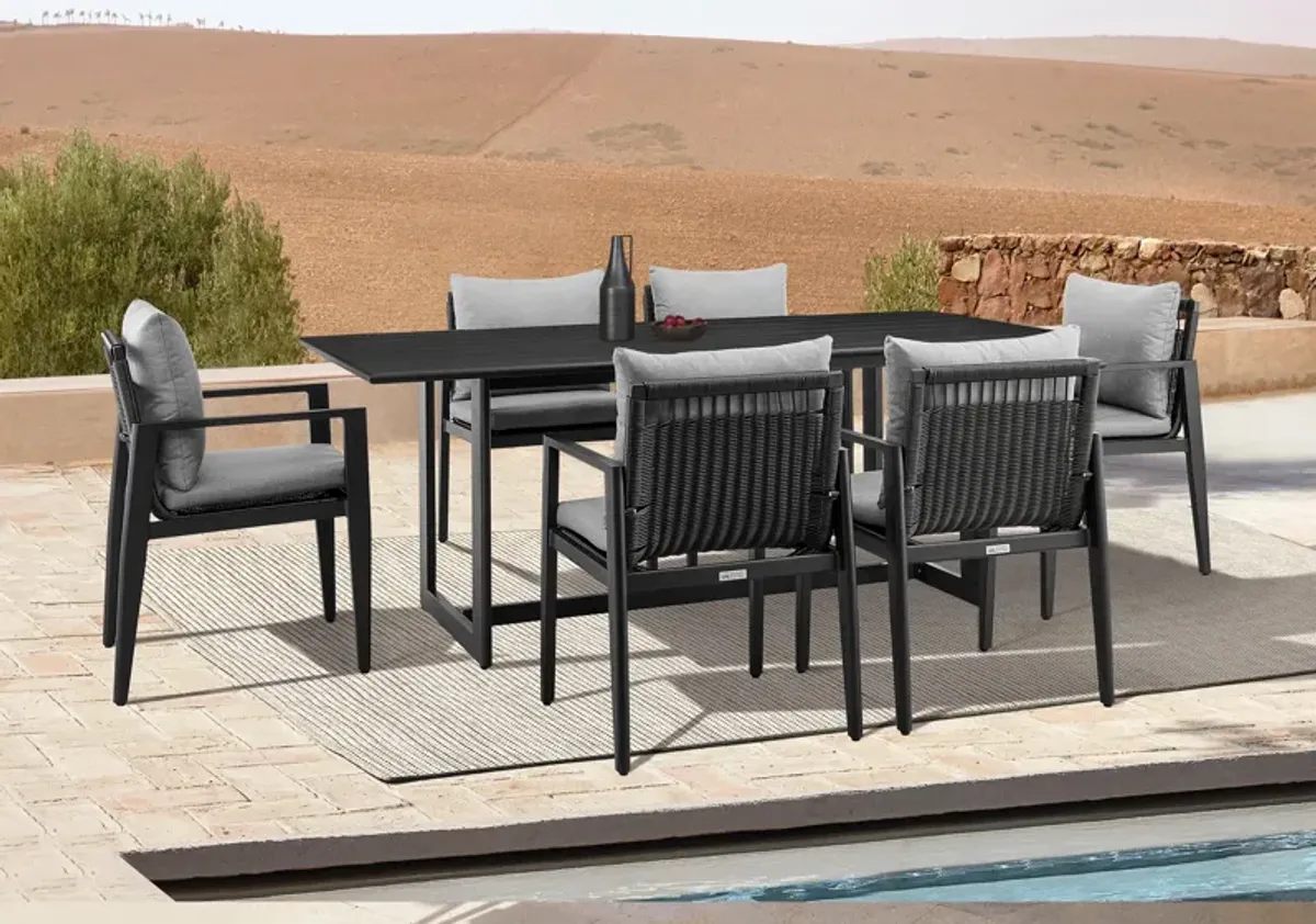 Grand Outdoor Patio 7-Piece Dining Table Set in Aluminum with Gray Cushions