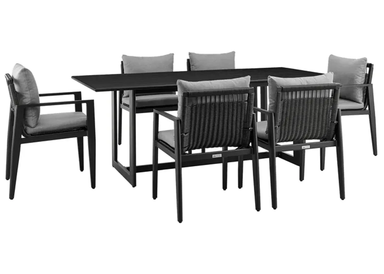 Grand Outdoor Patio 7-Piece Dining Table Set in Aluminum with Gray Cushions