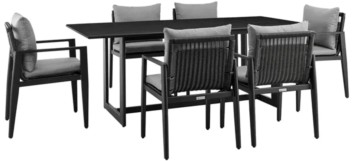 Grand Outdoor Patio 7-Piece Dining Table Set in Aluminum with Gray Cushions