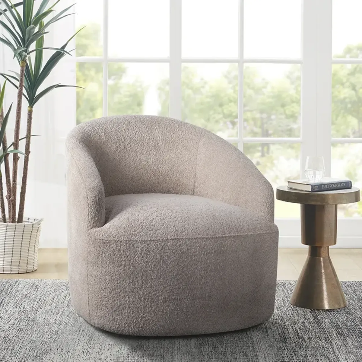 INK+IVY Bonn Beige Upholstered 360 Degree Swivel Chair