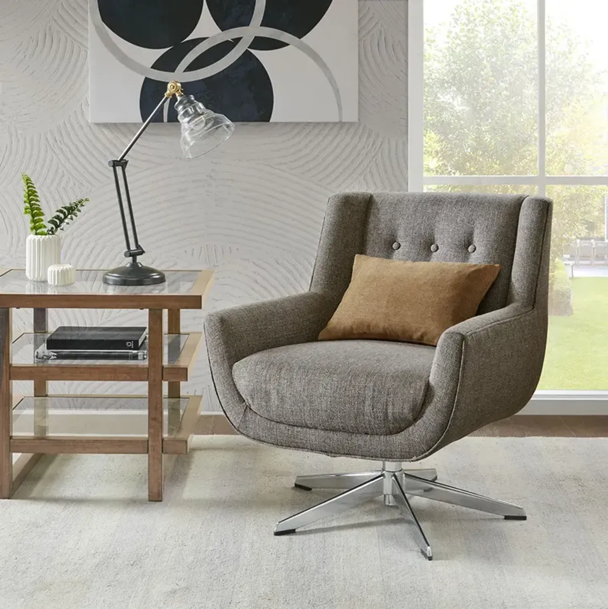 INK+IVY Nina Brown Multi Swivel Lounge Chair, Star Based Swivel