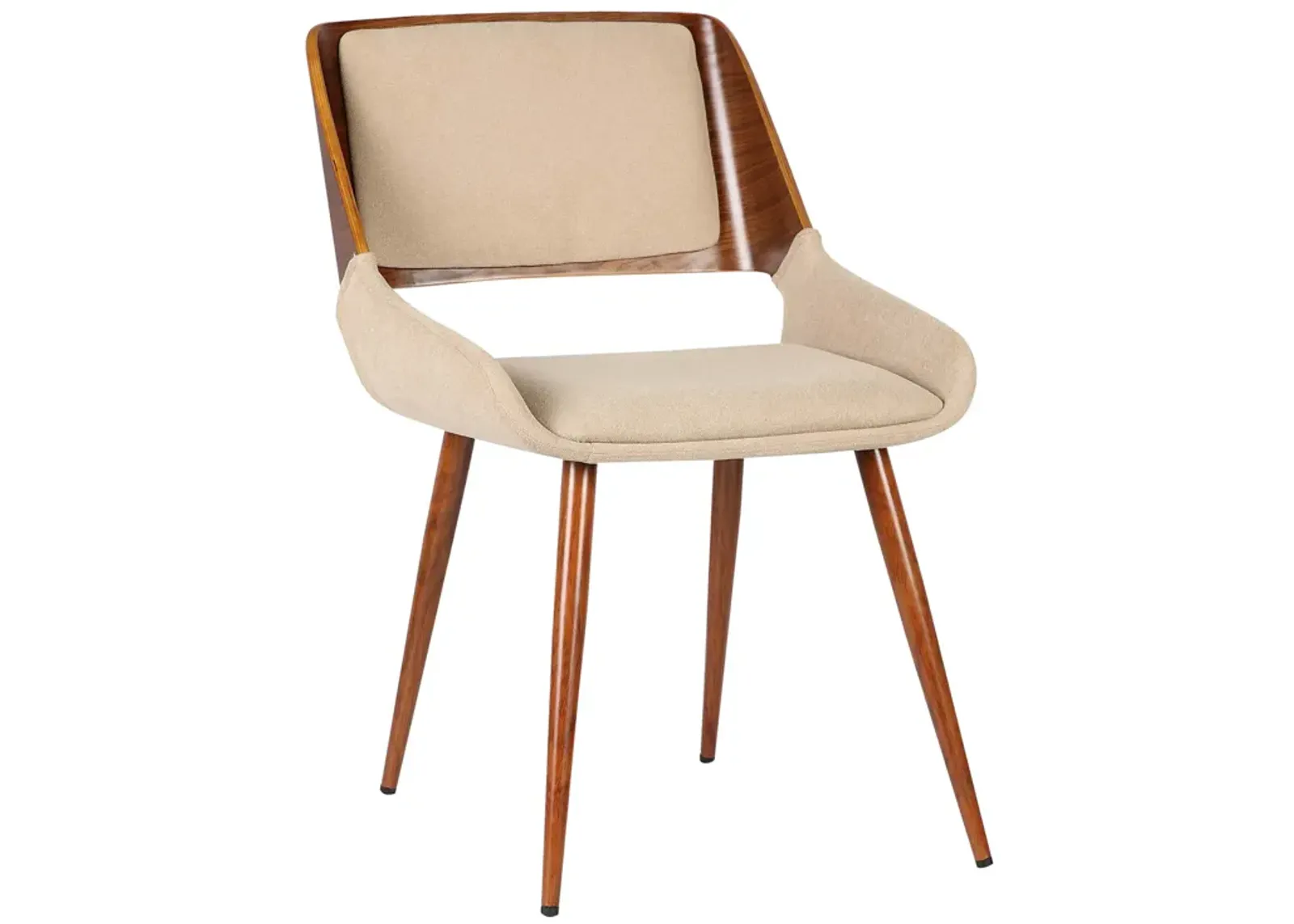 Panda Mid-Century Dining Chair in Walnut Finish and Brown Fabric