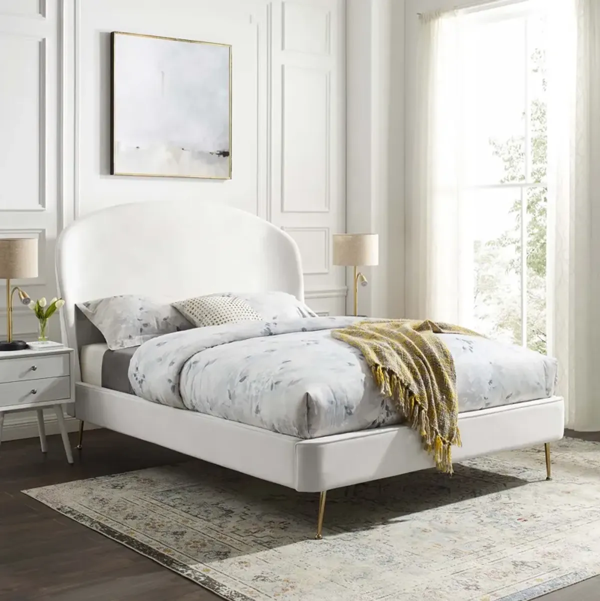 Mira Upholstered Performance Velvet Queen Platform Bed