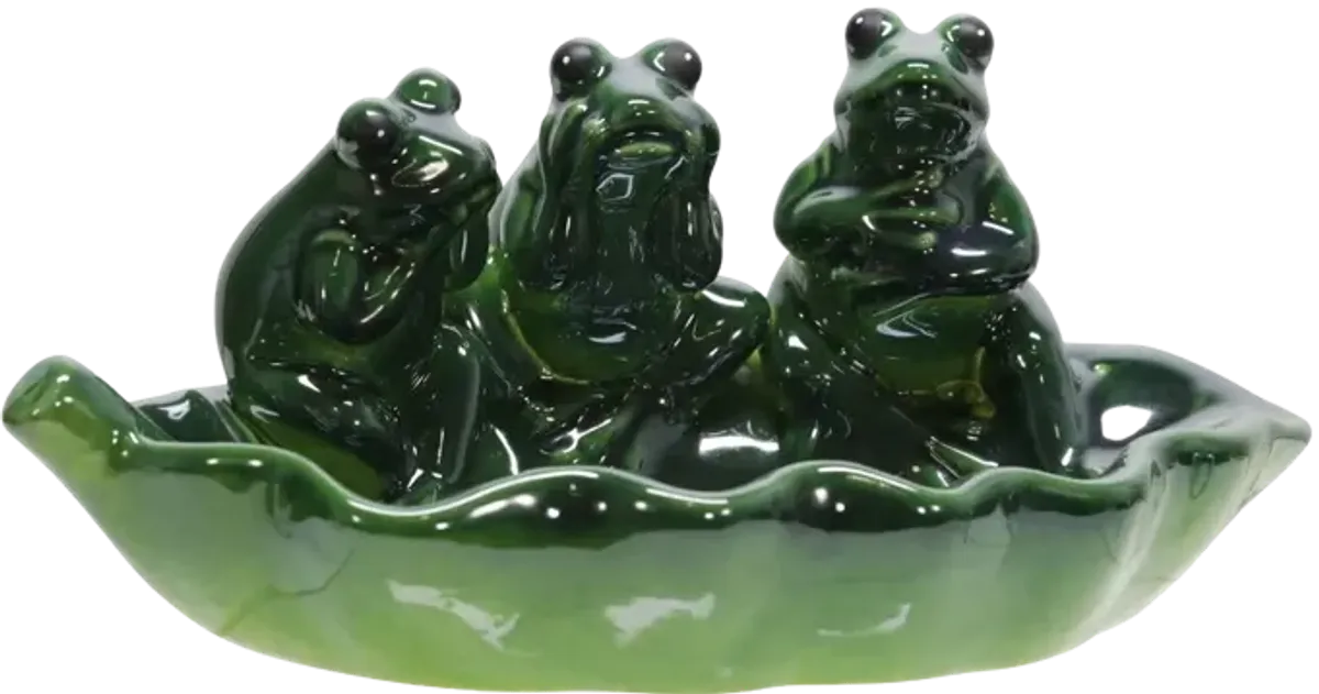 Ceramic 12" Frog Trio Bird Feeder, Green