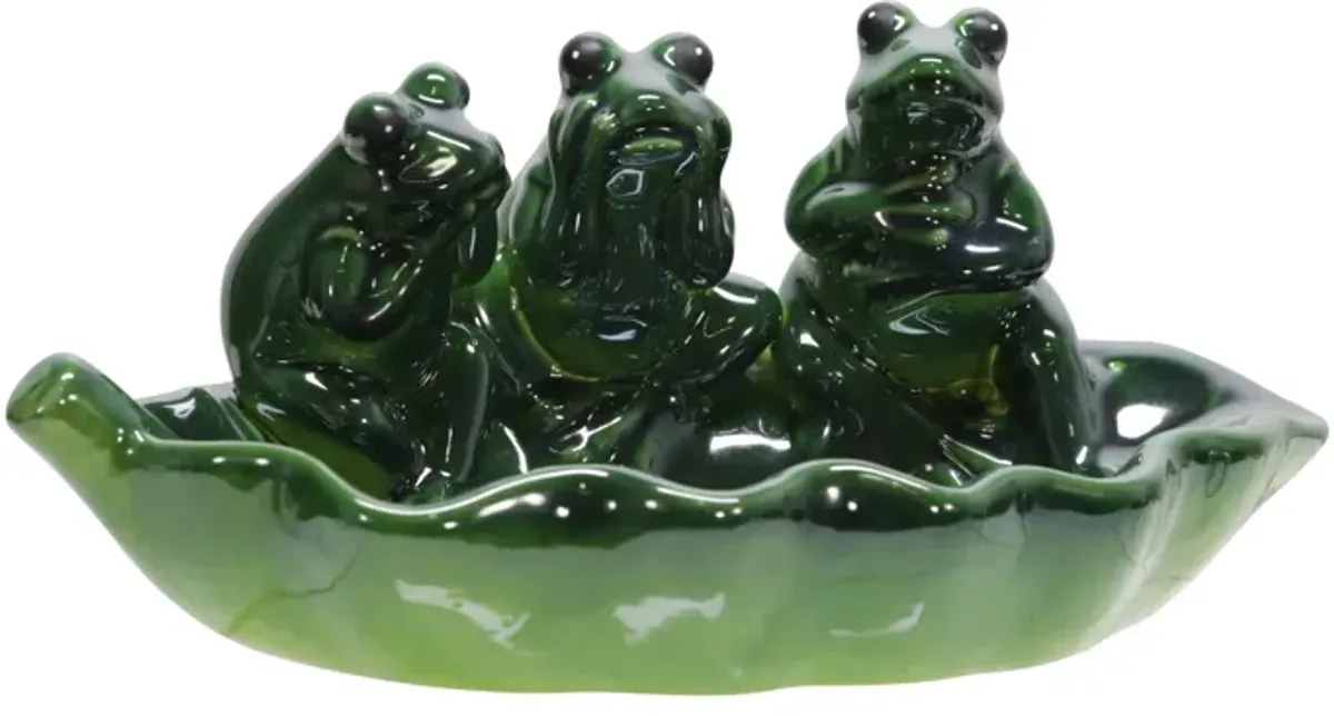 Ceramic 12" Frog Trio Bird Feeder, Green