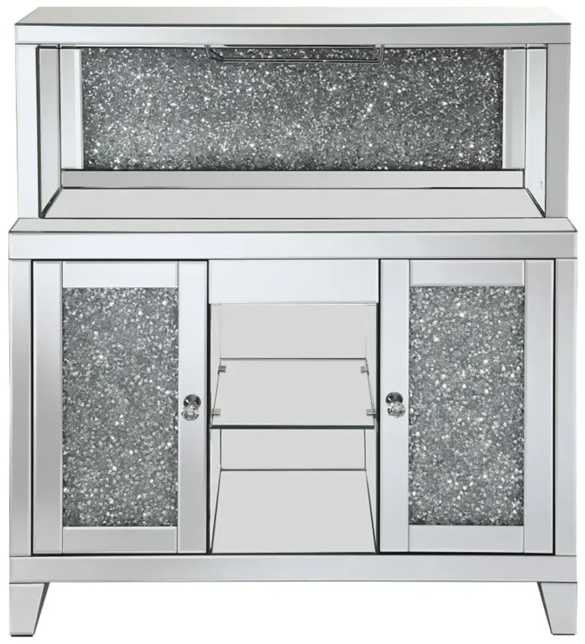 Yvaine 2-door Mirrored Wine Cabinet with Faux Crystal Inlay Silver