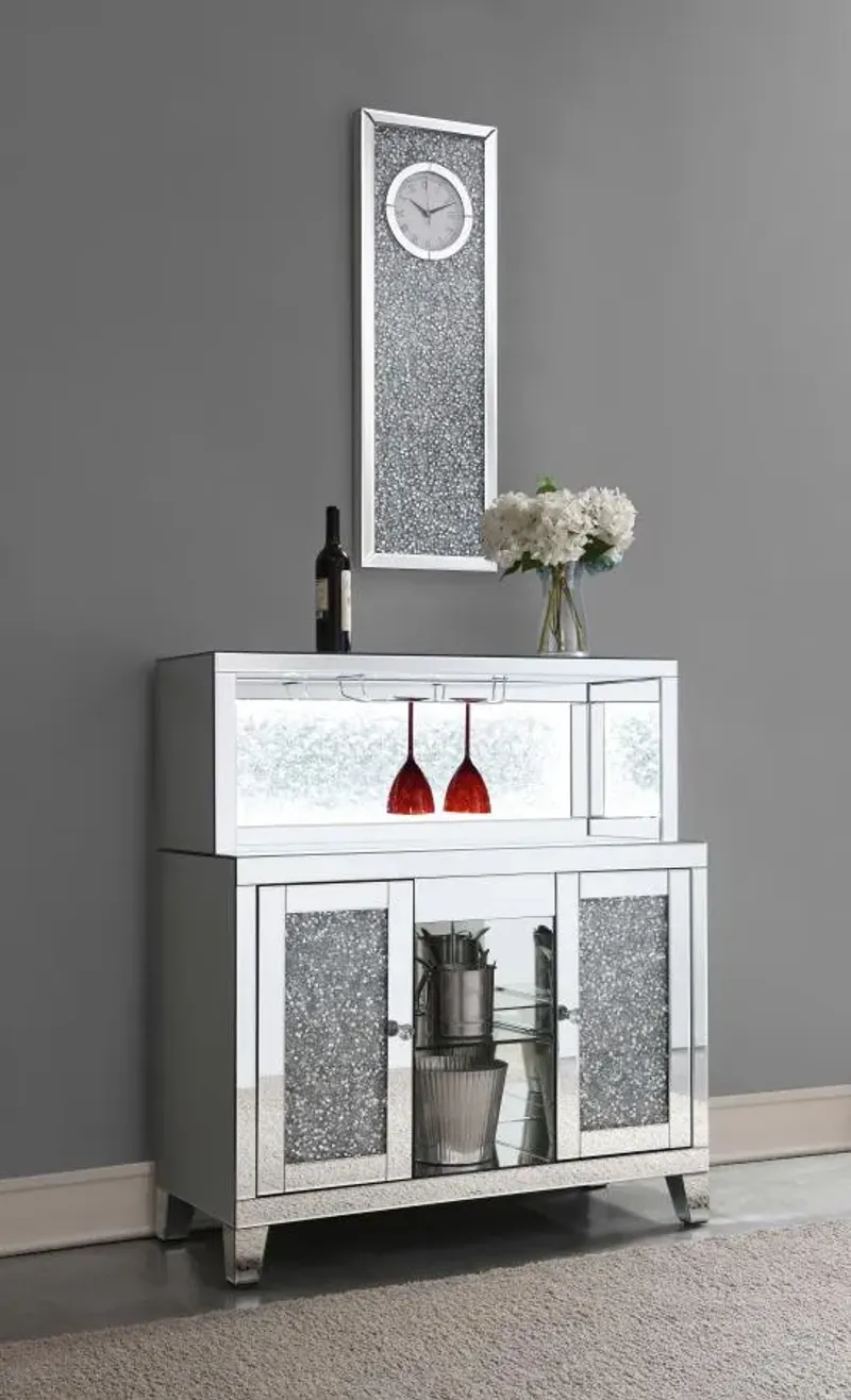 Yvaine 2-door Mirrored Wine Cabinet with Faux Crystal Inlay Silver