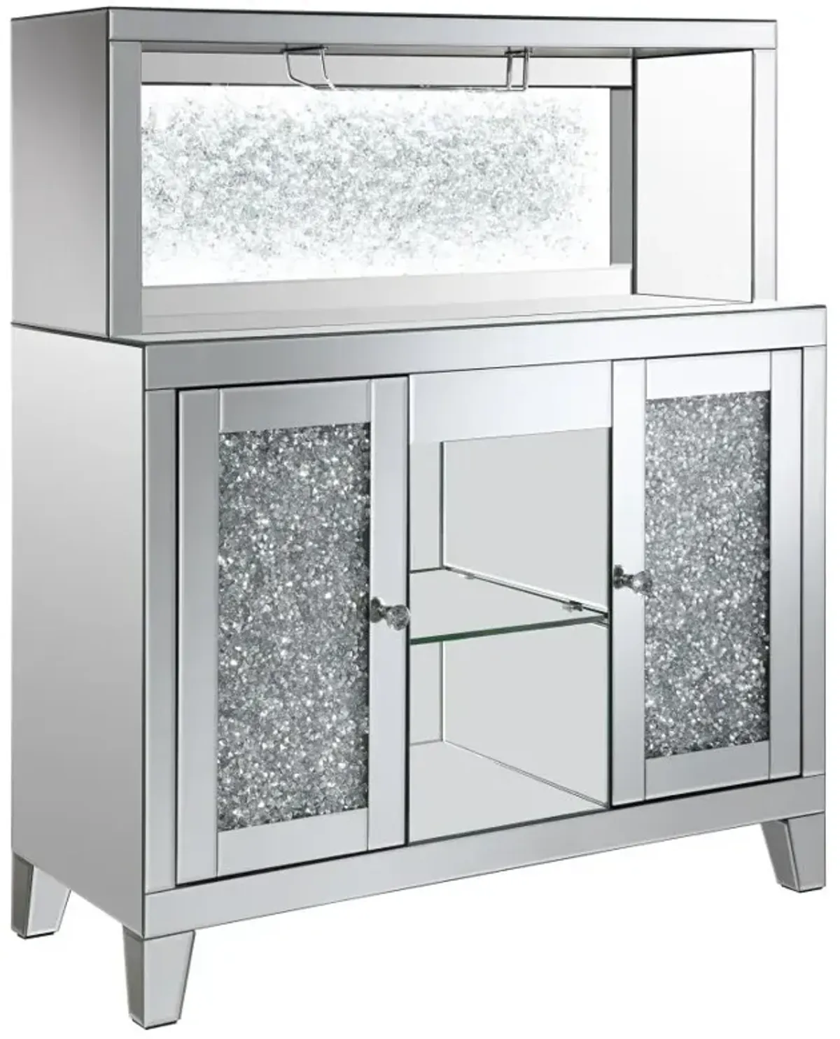 Yvaine 2-door Mirrored Wine Cabinet with Faux Crystal Inlay Silver