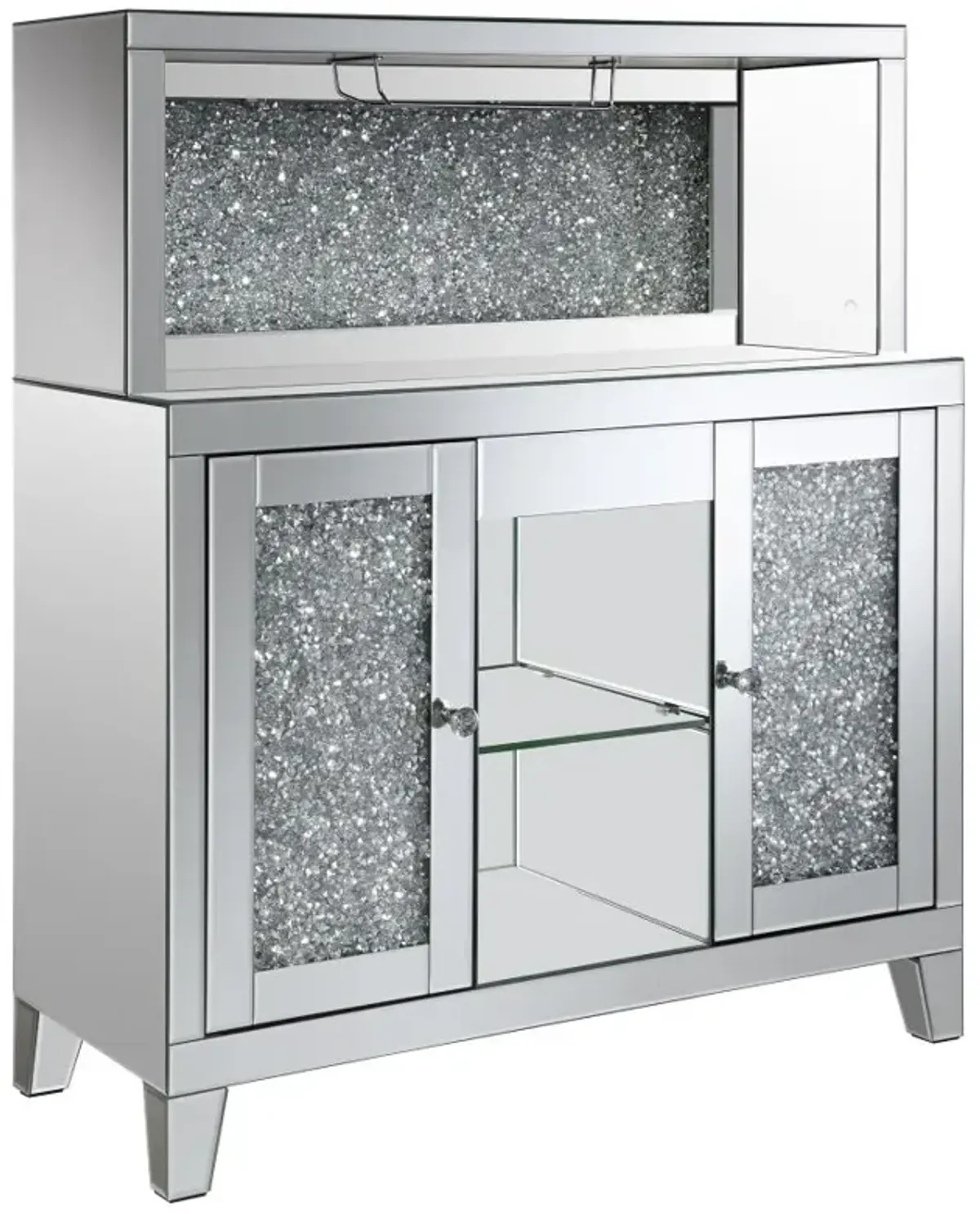 Yvaine 2-door Mirrored Wine Cabinet with Faux Crystal Inlay Silver