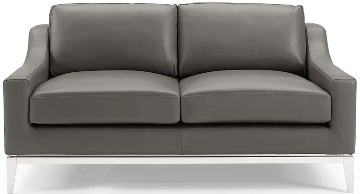 Harness 64" Stainless Steel Base Leather Loveseat