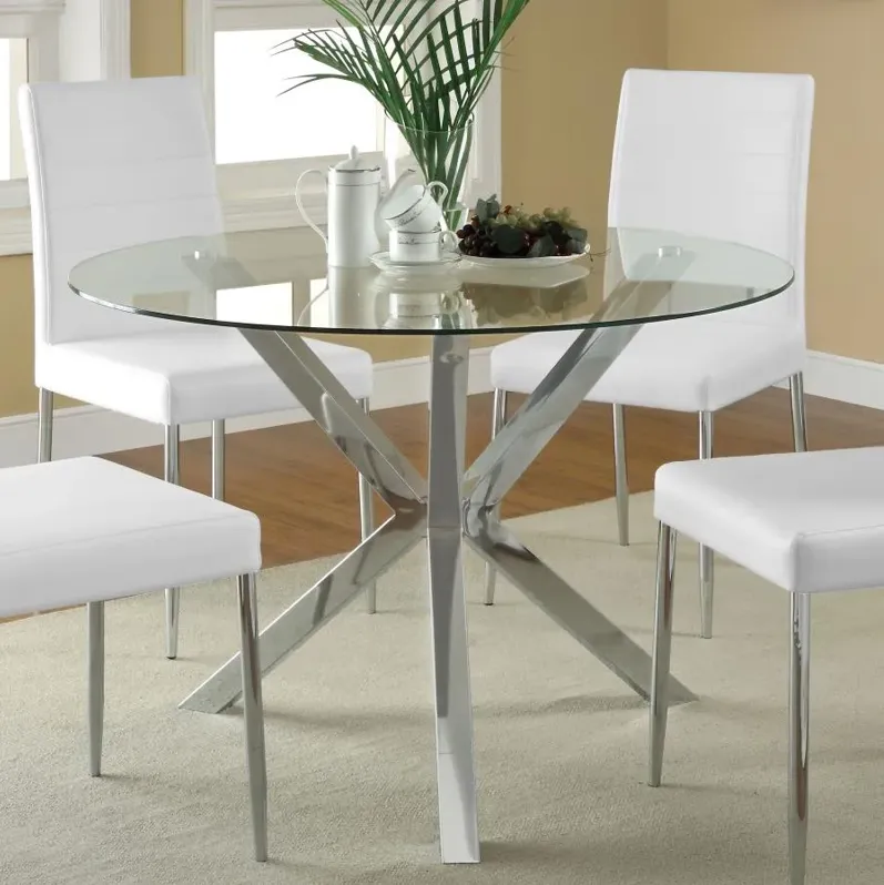 Ellianna Glass Top Dining Table with X-Cross Base Chrome