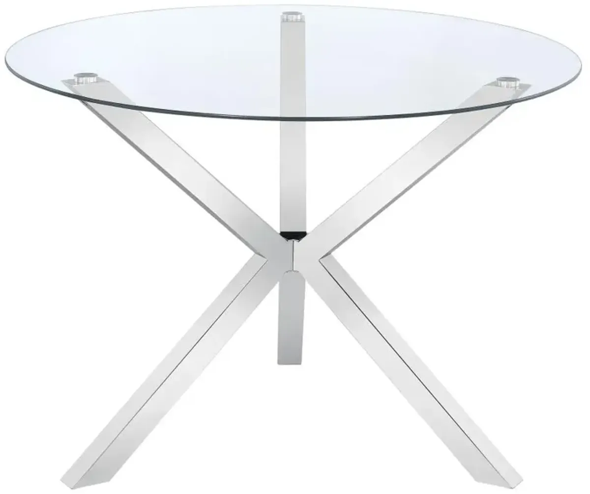 Ellianna Glass Top Dining Table with X-Cross Base Chrome