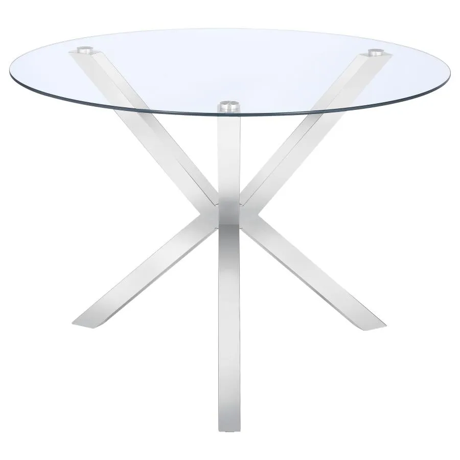 Ellianna Glass Top Dining Table with X-Cross Base Chrome