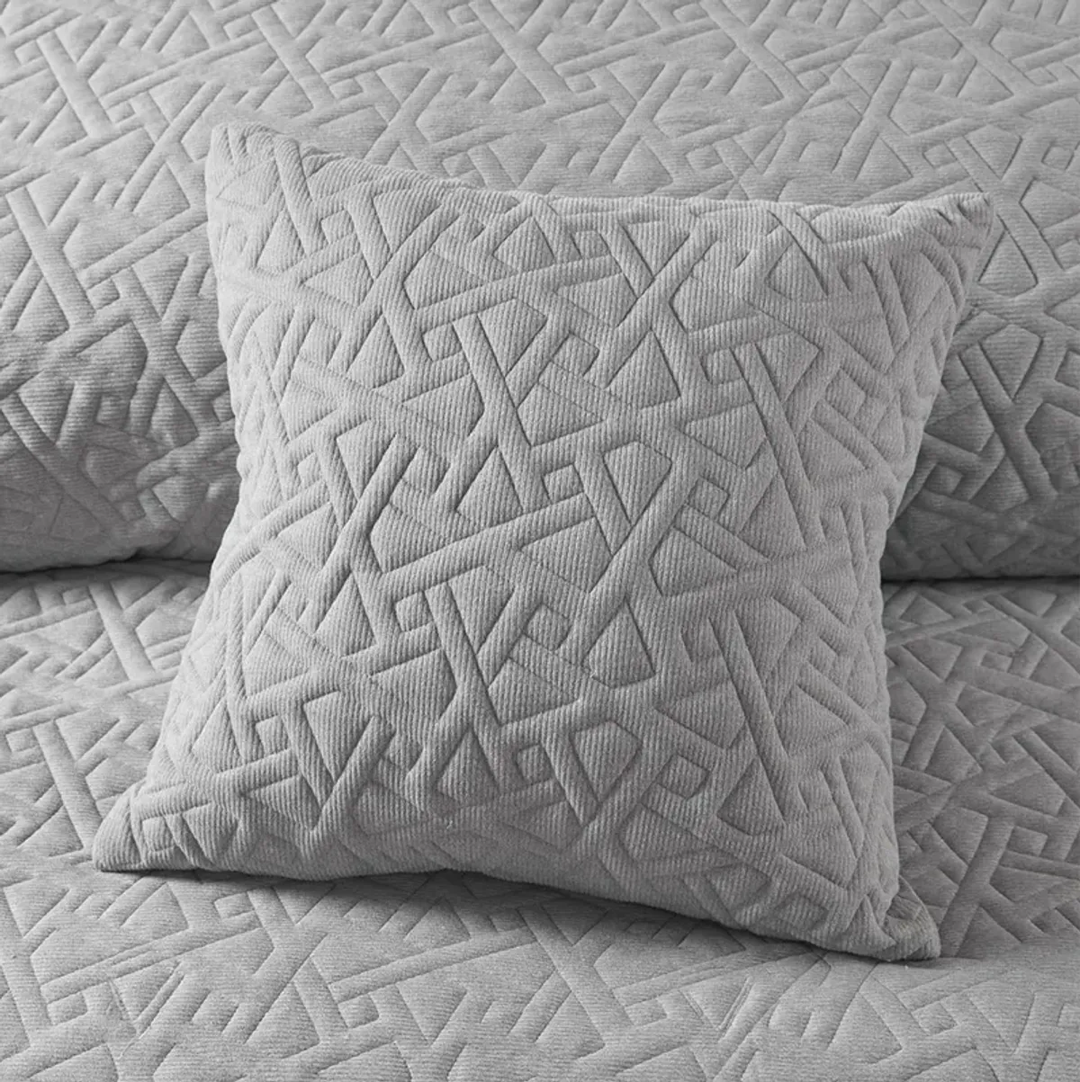 N Natori Origami Grey Knit Quilted Top Decorative Square Pillow 18x18"