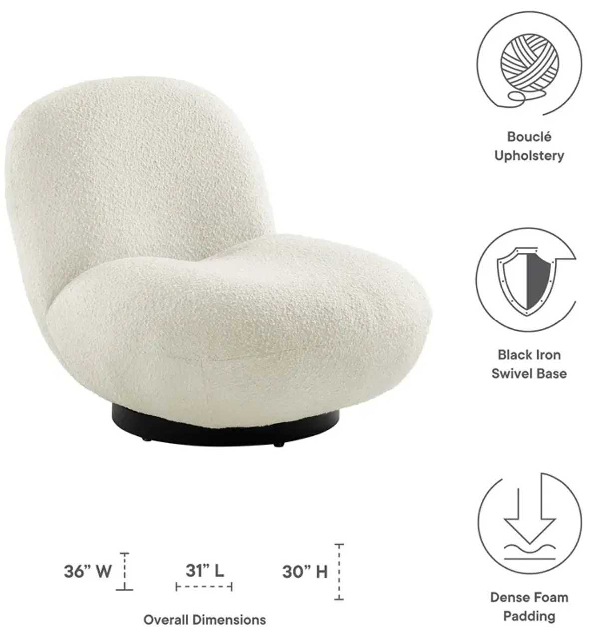 Kindred Boucle Upholstered Upholstered Fabric Swivel Chair