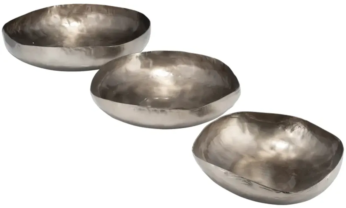 S/3 11/14/17"d Metal, Organic Shaped Bowls, Bronze