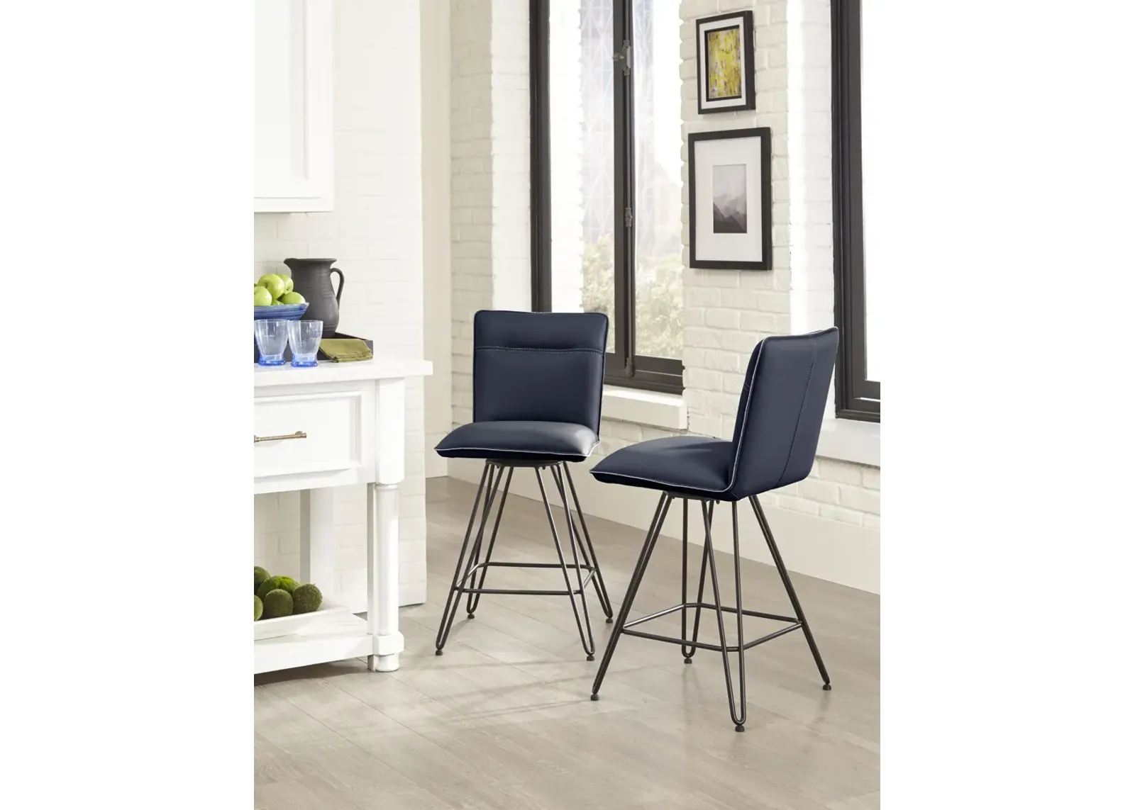 Demi Hairpin Leg Swivel Counter Stool in Cobalt