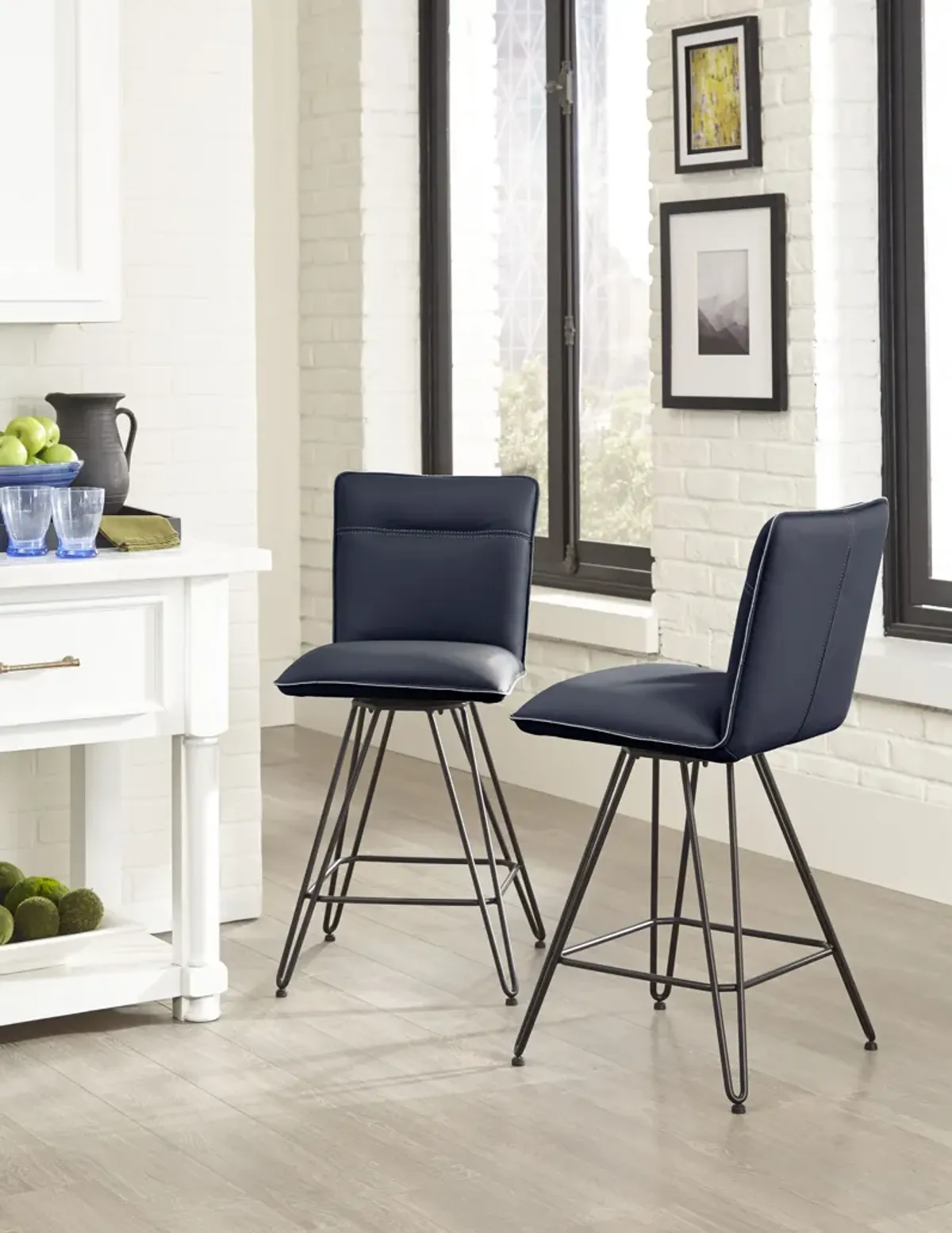 Demi Hairpin Leg Swivel Counter Stool in Cobalt