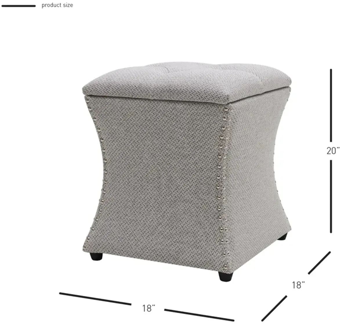 amelia fabric nailhead tufted storage ottoman, cardiff gray