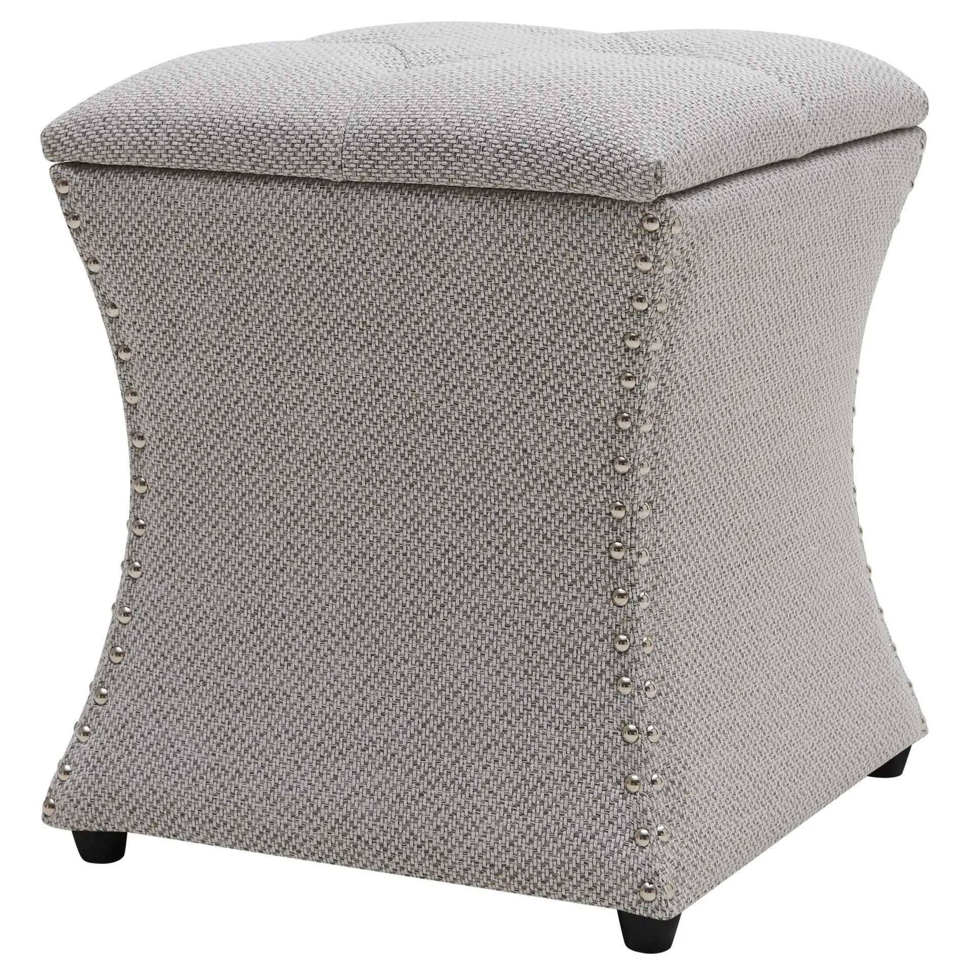 amelia fabric nailhead tufted storage ottoman, cardiff gray