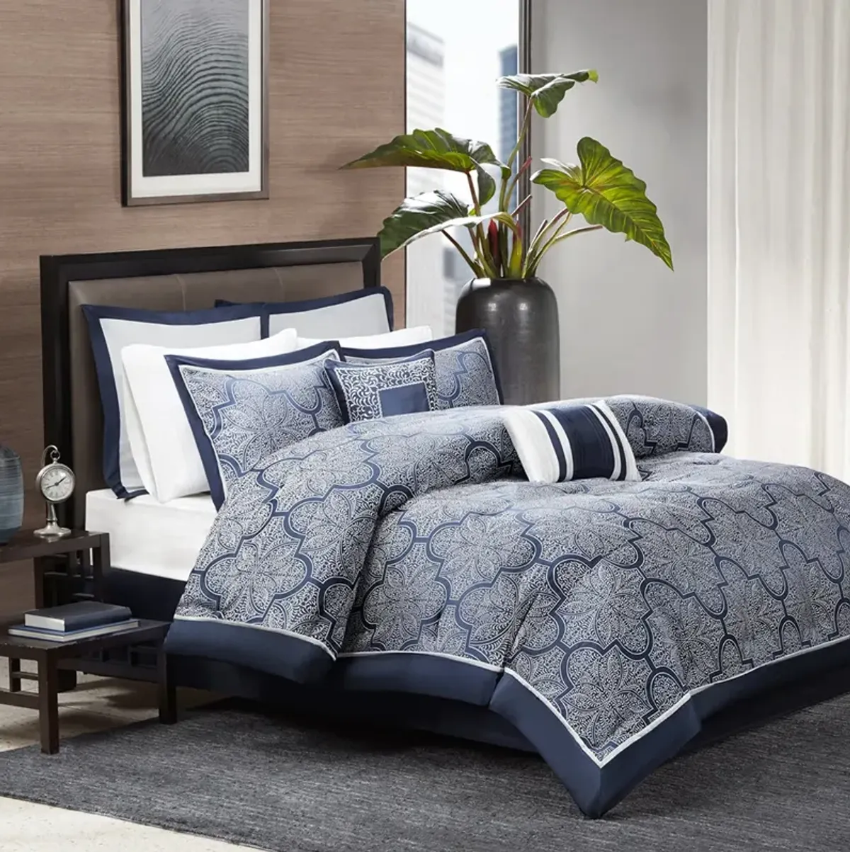 Madison Park Medina Navy 8 Piece Jacquard Comforter Set