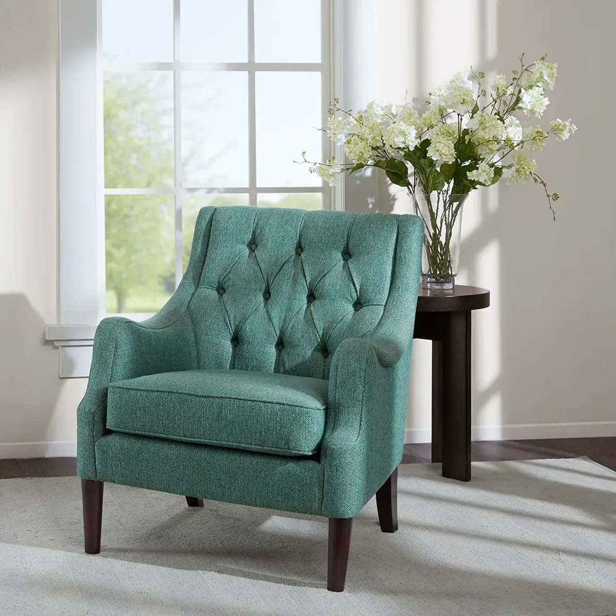 Madison Park Qwen Teal Button Tufted Accent Chair