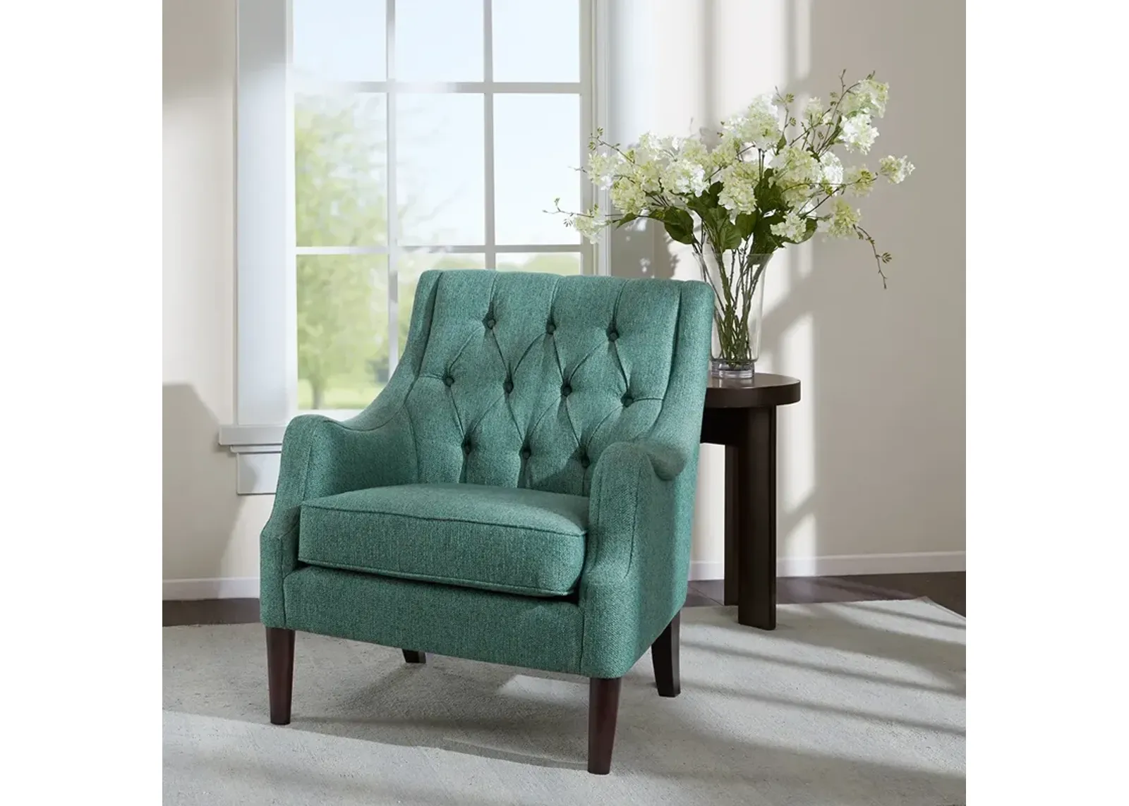 Madison Park Qwen Teal Button Tufted Accent Chair