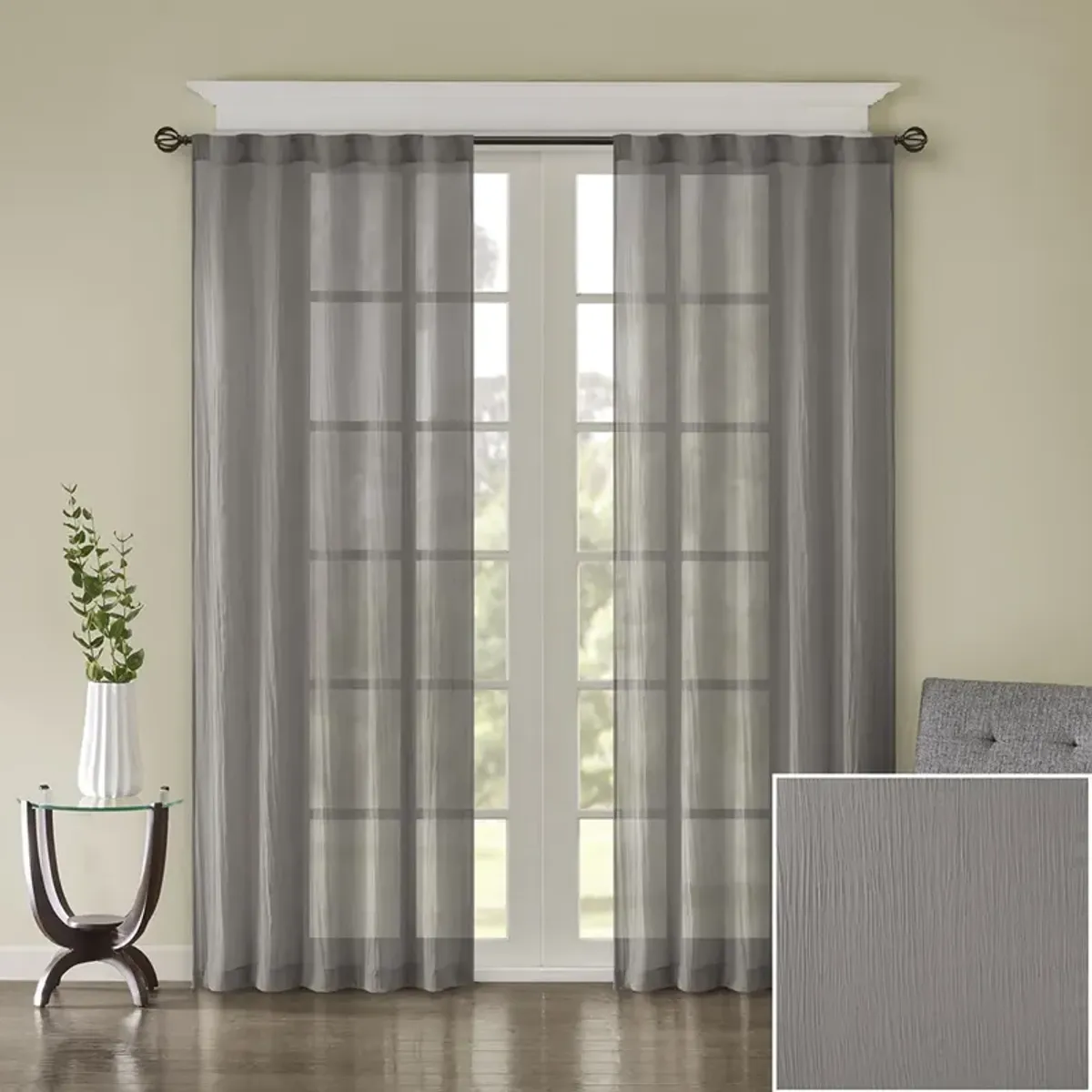 Madison Park Harper Grey Solid Crushed Curtain Panel Pair