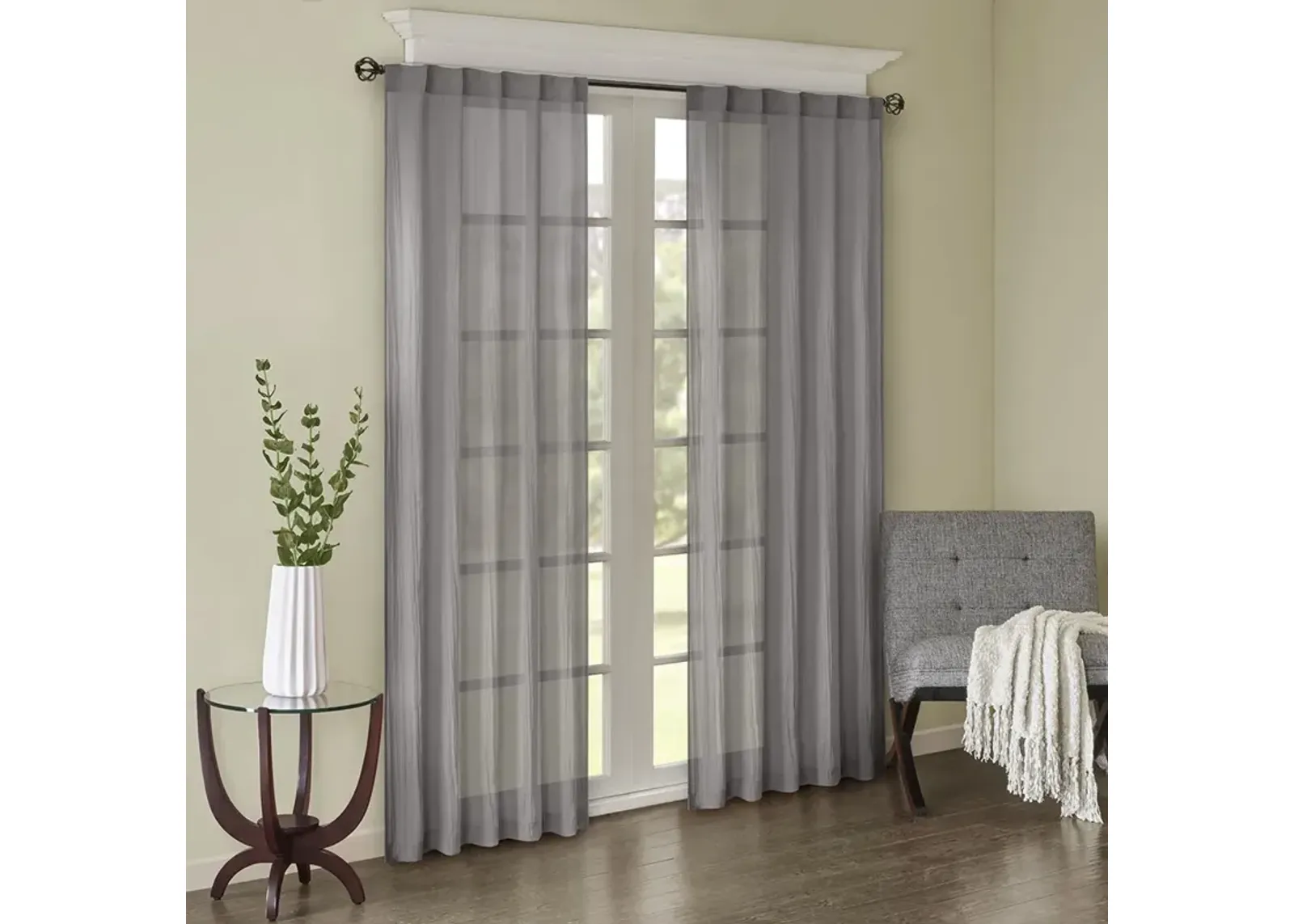 Madison Park Harper Grey Solid Crushed Curtain Panel Pair