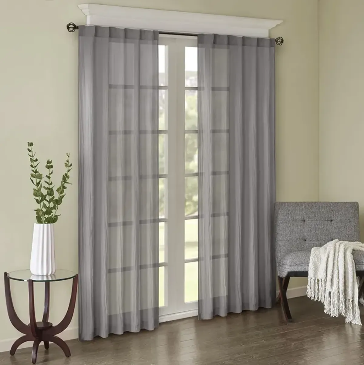 Madison Park Harper Grey Solid Crushed Curtain Panel Pair