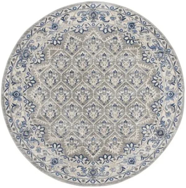 Brentwood 869 Light Grey / Blue 8' X 8' Round Round Powerloomed Rug