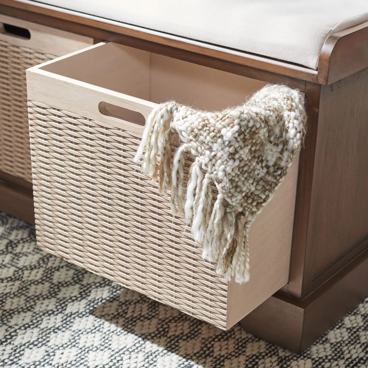 LANDERS 2 DRAWER/CUSHION STORAGE BENCH